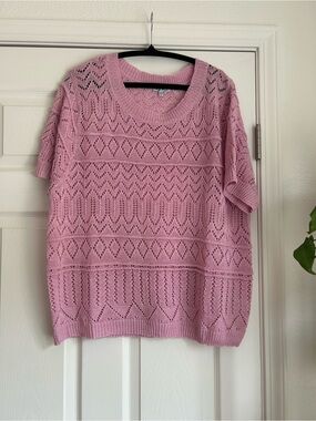 White Birch pink crochet knit sweater top size 2x